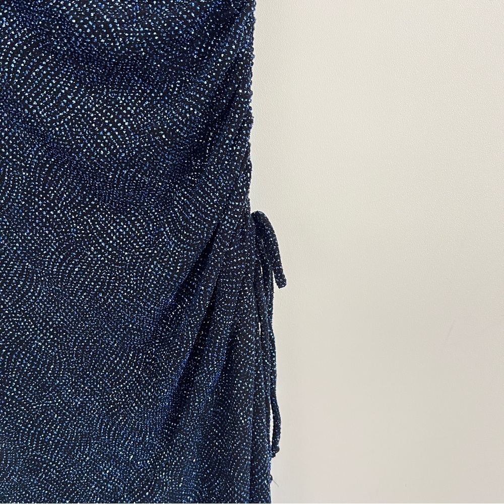 Vintage NWT Blue Sparkle Glitter One Shoulder Y2K Ruched Dress Size L - Picture 7 of 13